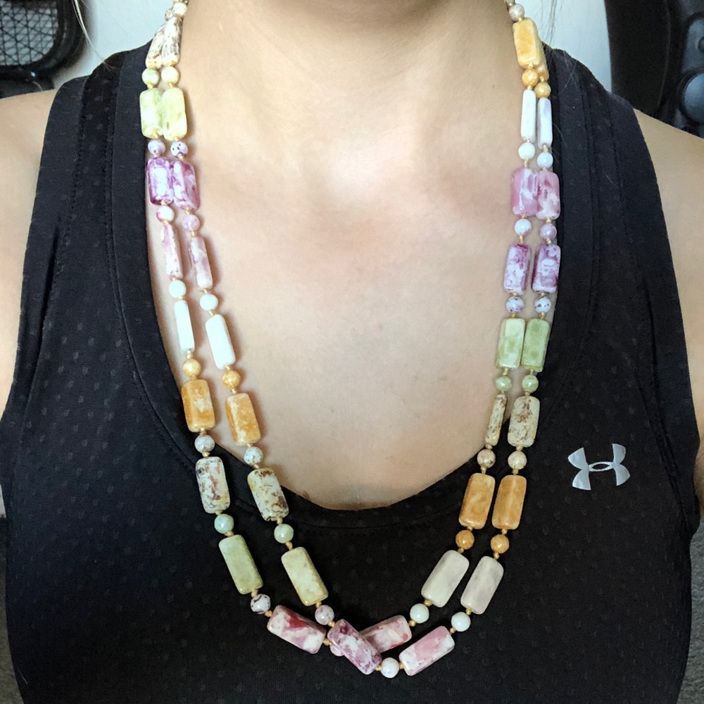 Long Rectangular Stone Pastel Necklace Vintage - image 1